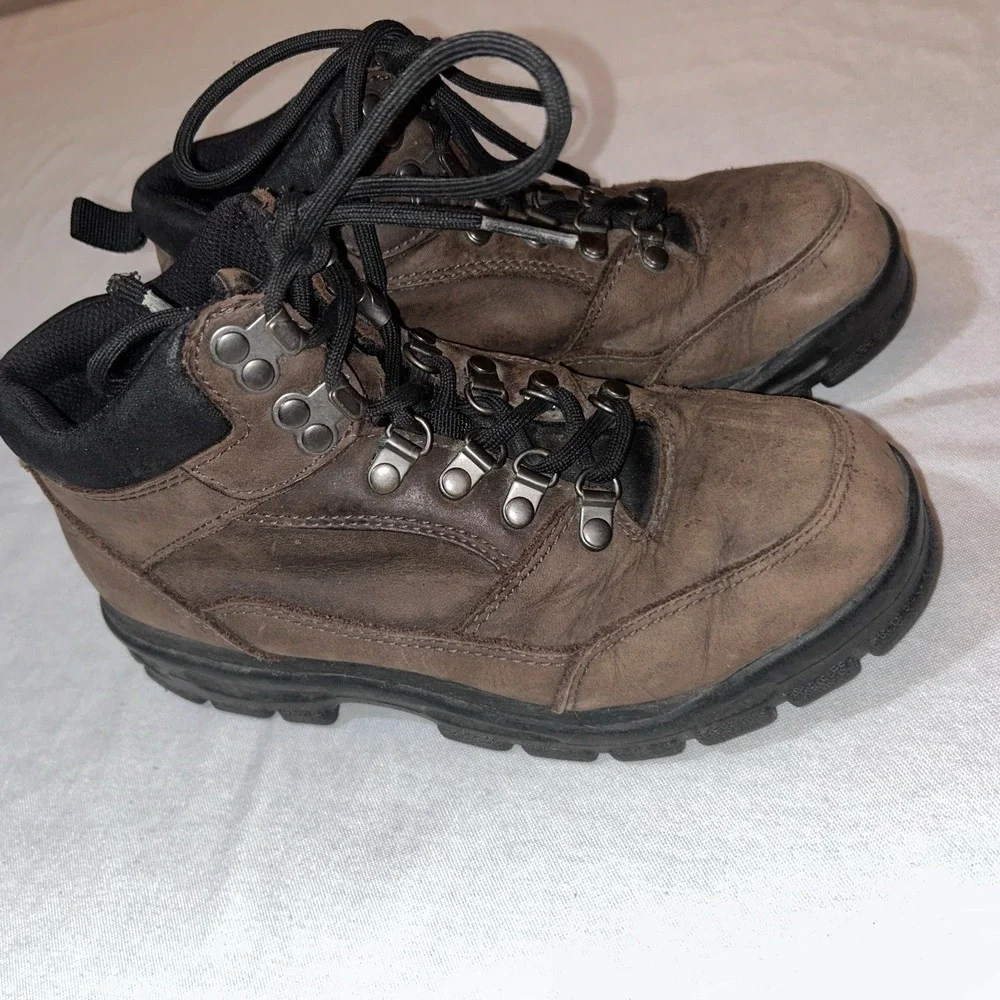 Lands' End Performance Boots Brown Lace Up Leather Ankle‎ Boots 68407 Sz 7.5B